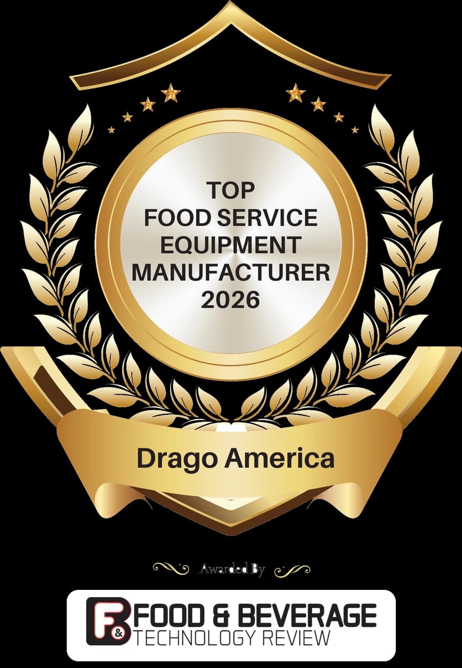 Insignia del premio Top Food Service Equipment Manufacturer 2026 — Drago America, otorgado por Food & Beverage Technology Review