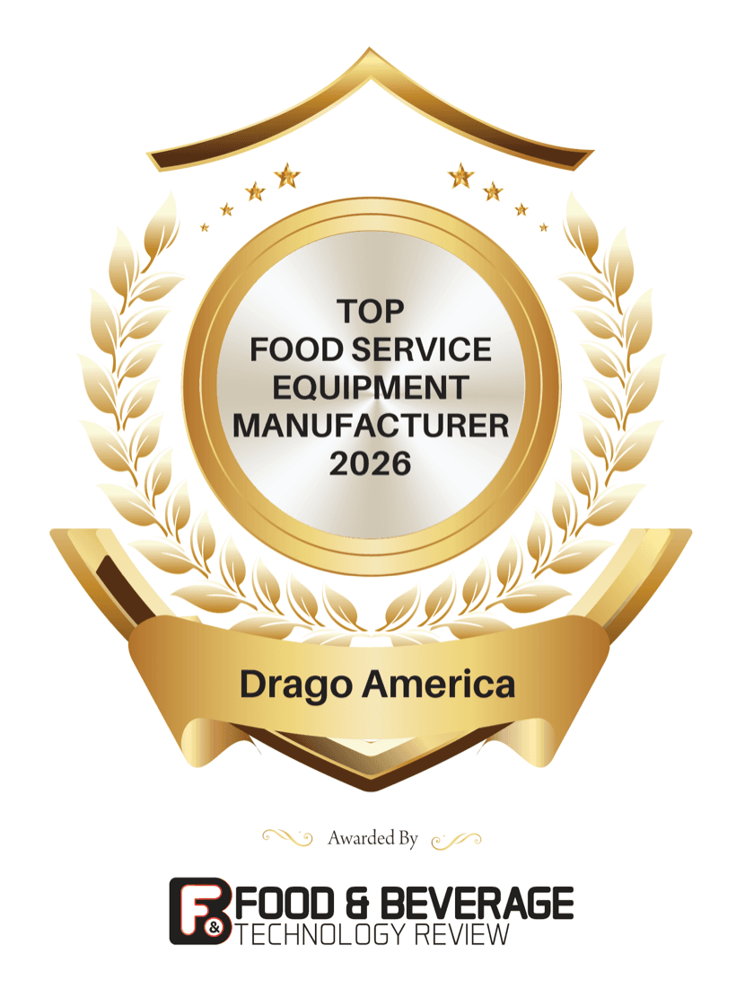 Top Food Service Equipment Manufacturer 2026 award badge — Drago America, awarded by Food & Beverage Technology Review